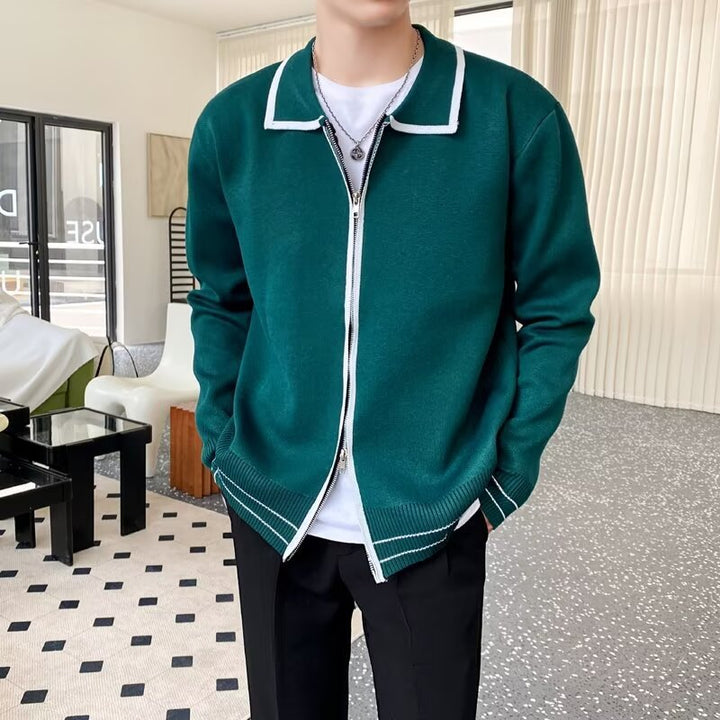 Herren Modische Strickjacke mit Kontrastkragen Echoarchiv