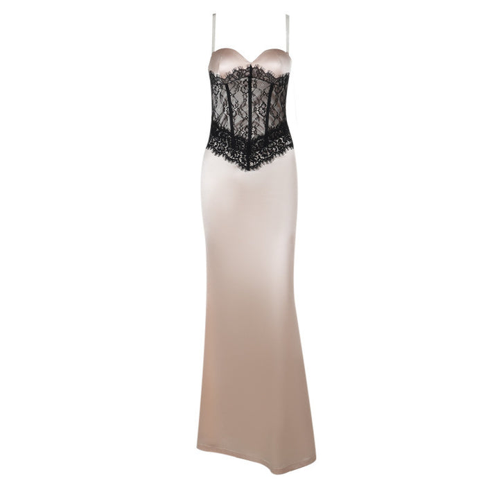 Damen Langarm-Boudoir-Kleid mit Spitzenoberteil Echo Archiv