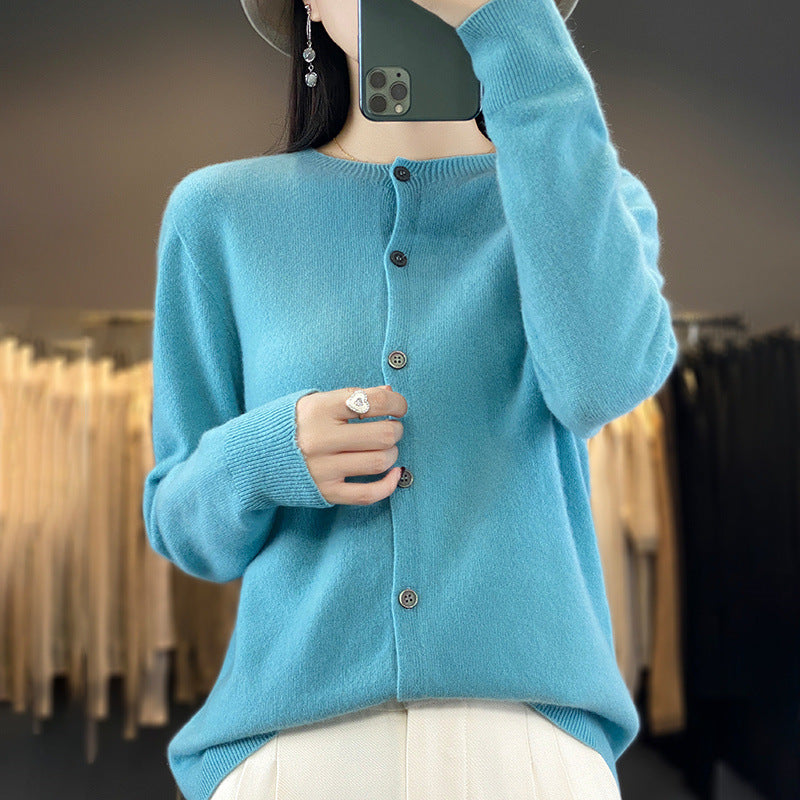 Damen Leichter Feinstrick-Cardigan mit Kaschmir‑Optik, Rundhalsausschnitt und verdeckter Knopfleiste Echoarchiv