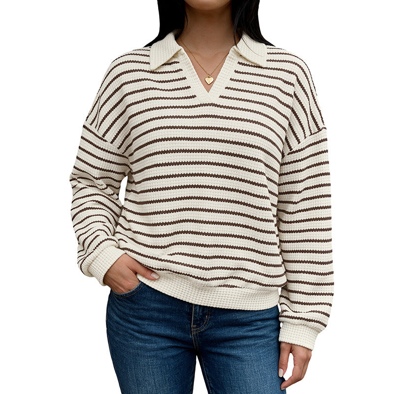 Damen Stylischer V-Ausschnitt Pullover mit Streifen Echo Archiv