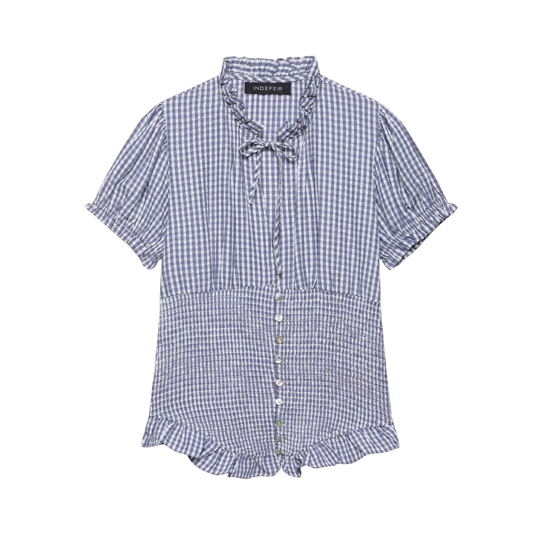 Damen Rüschenbluse mit geschlitztem Kragen und Knopfdetails Echo Archiv