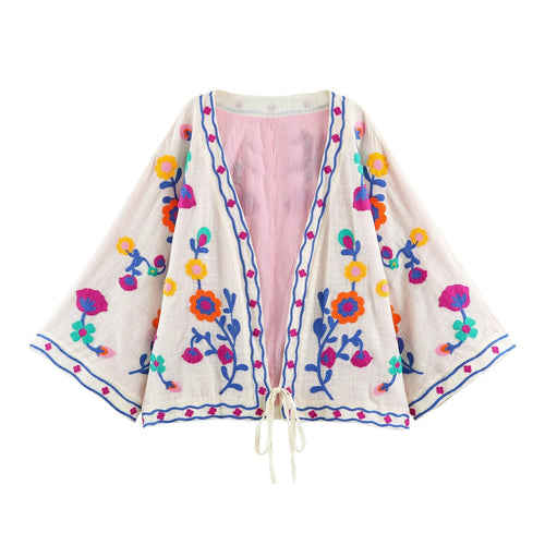 Damen bestickter Kimono-Cardigan mit floraler Stickerei Echo Archiv