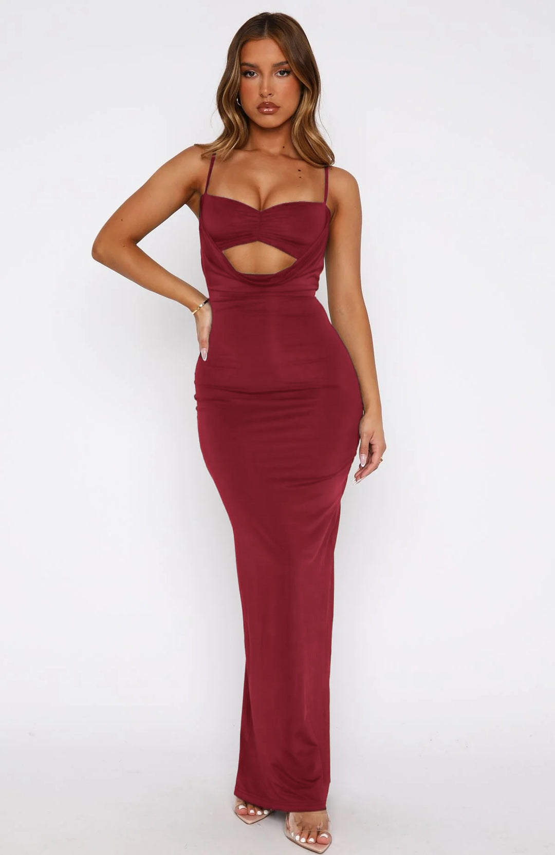 Damen Edles Maxikleid mit figurformendem Schnitt und raffiniertem Cut-Out Echo Archiv