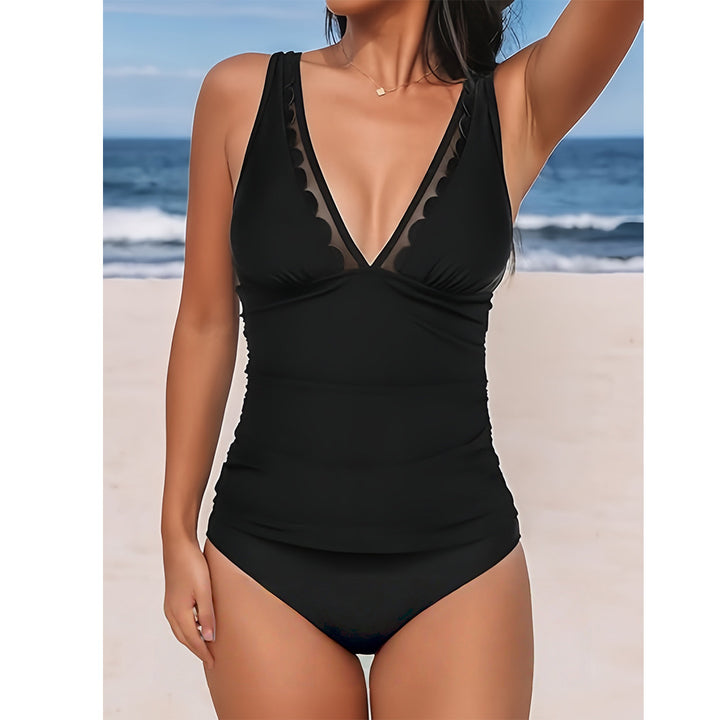Damen Modischer Tankini mit tiefem V-Ausschnitt und Raffung Echo Archiv
