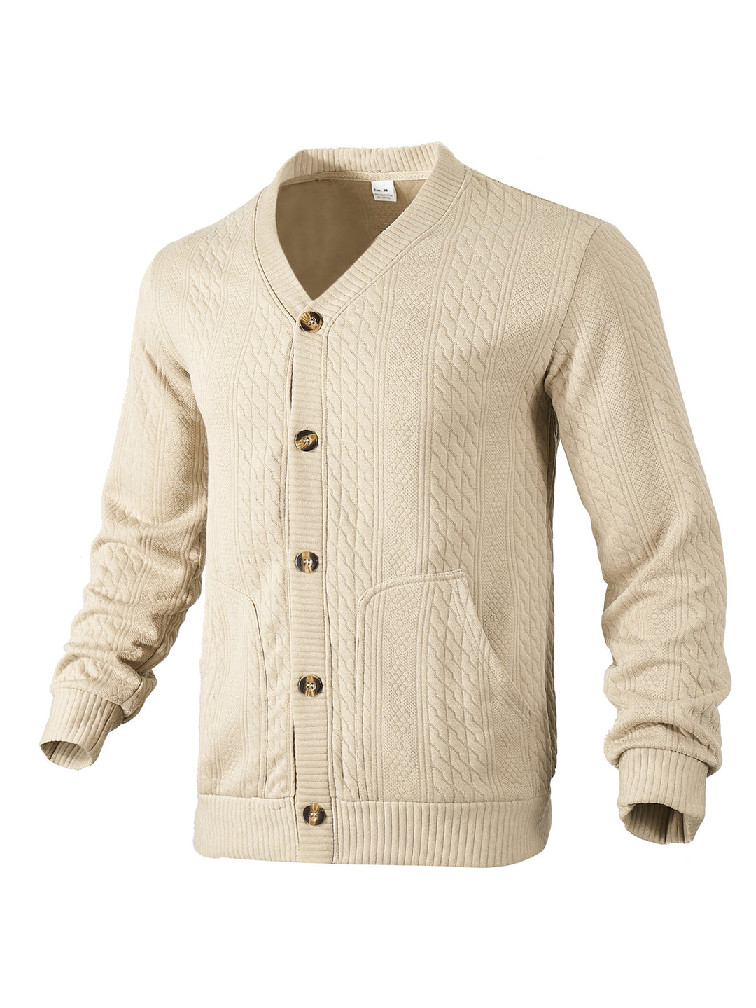 Herren nan eleganter Zopfstrickcardigan mit V-Ausschnitt Knopfleiste und aufgesetzten Taschen Echo Archiv
