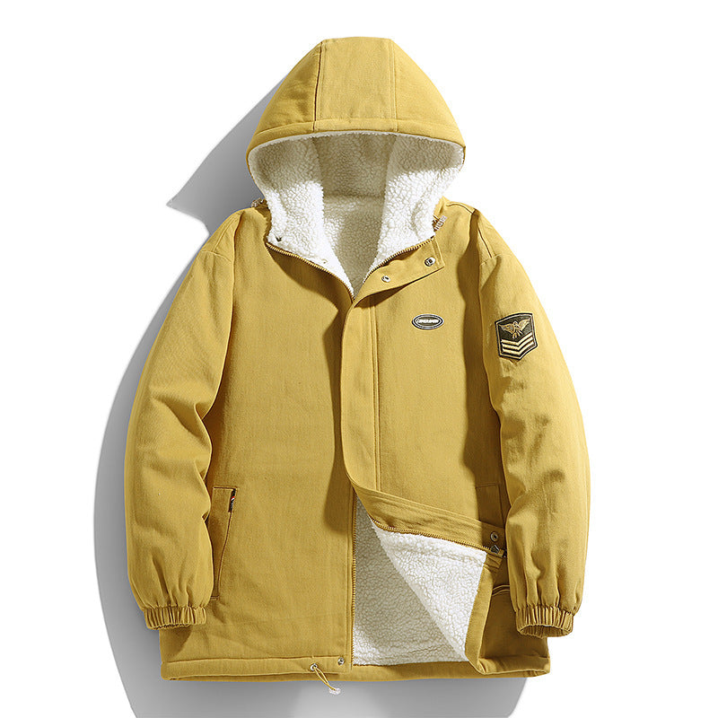 Herren Kapuzen-Canvasparka mit Teddyfleece-Innenfutter und Military‑Patch Echoarchiv