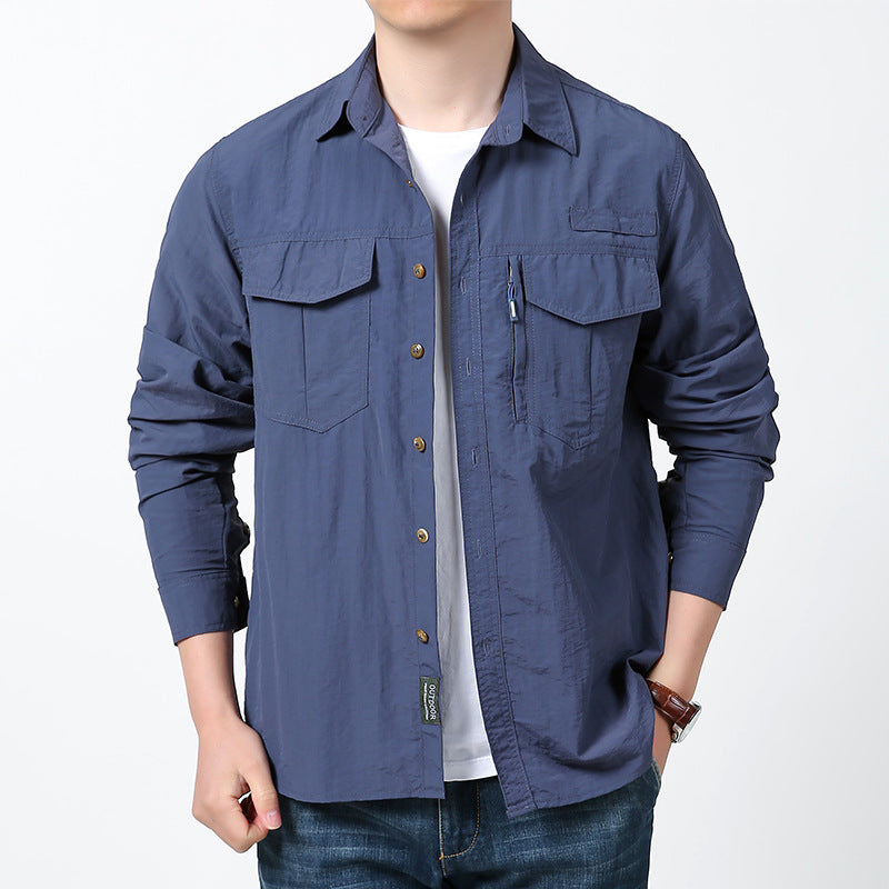 Herren nan langärmeliges Fieldshirt aus leichtem Ripstop mit multifunktionalen Brusttaschen und verdecktem Reißverschluss Echo Archiv