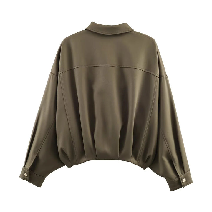 Damen oversized Utility-Jacke mit übergroßen Pattentaschen, überschnittener Schulter und elastischem Bund – Célinea