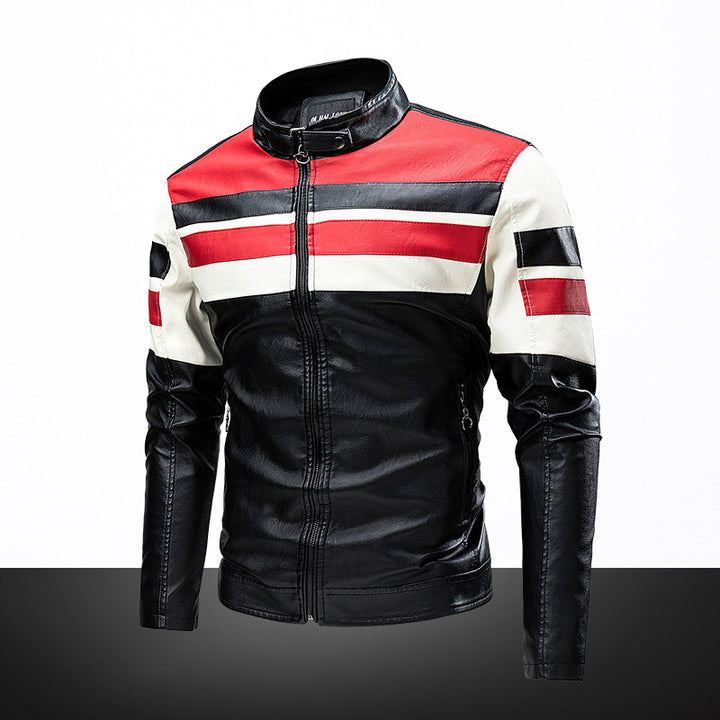 Herren Lederimitat-Bikerjacke im Retro-Racing-Design – Valtoré