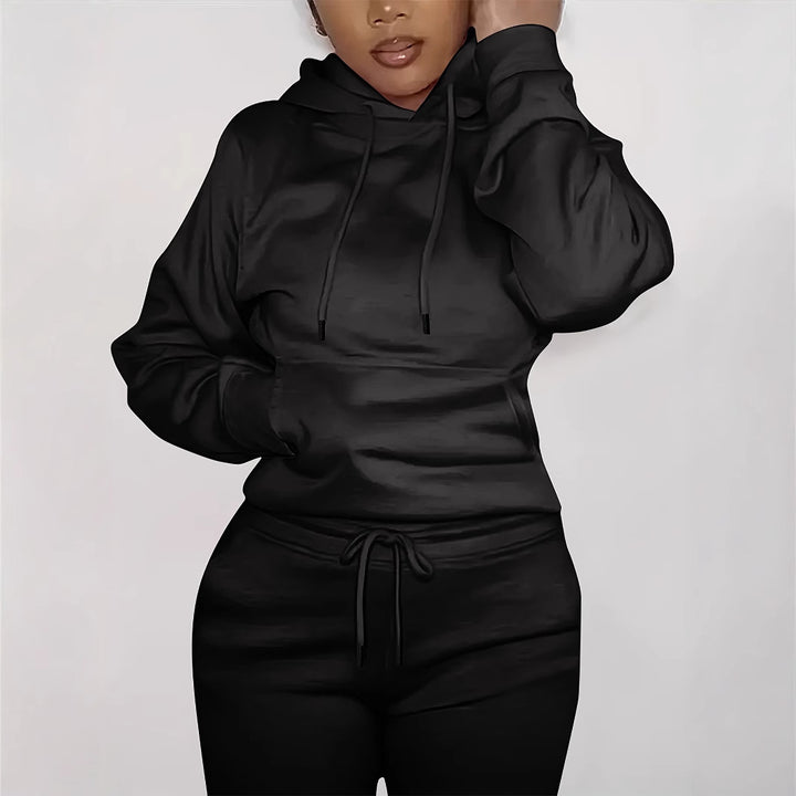 Damen nan figurbetontes Hoodie-und Taillenrock-Set mit Kängurutasche und Tunnelzug Echo Archiv