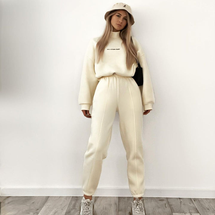 Damen Oversize-Lounge-Set mit Stehkragen und elastischer High-Waist-Jogginghose – Avérine