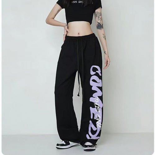 Damen weite Lounge-Hose mit elastischem Bund, Kordelzug und markantem Seitengrafikprint – Avélisse