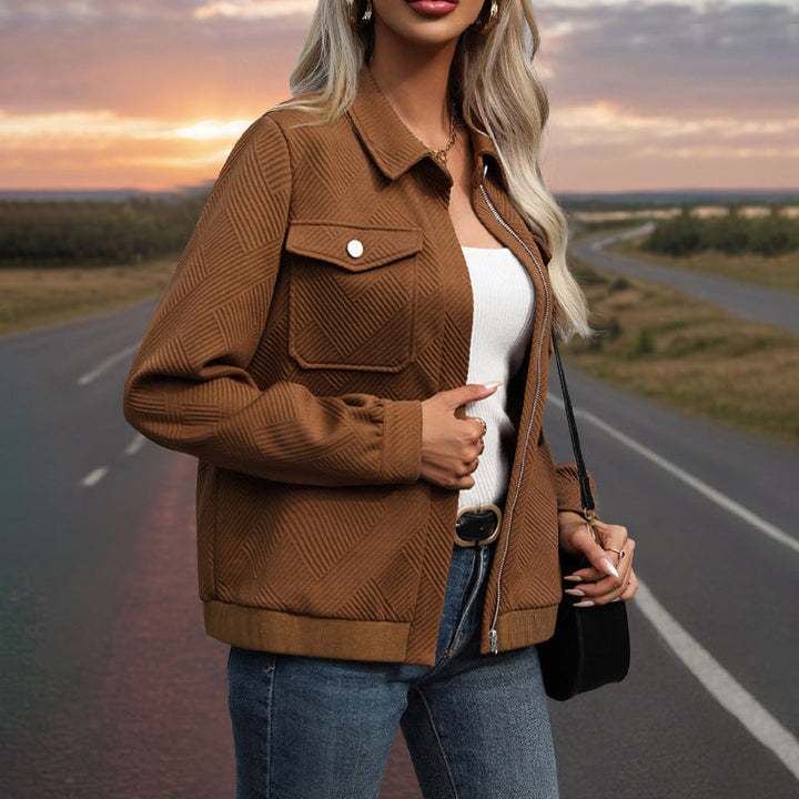 Damen Gestepptes Übergangs‑Shacket mit Klappentaschen, Reißverschluss und Strukturjacquard Echoarchiv