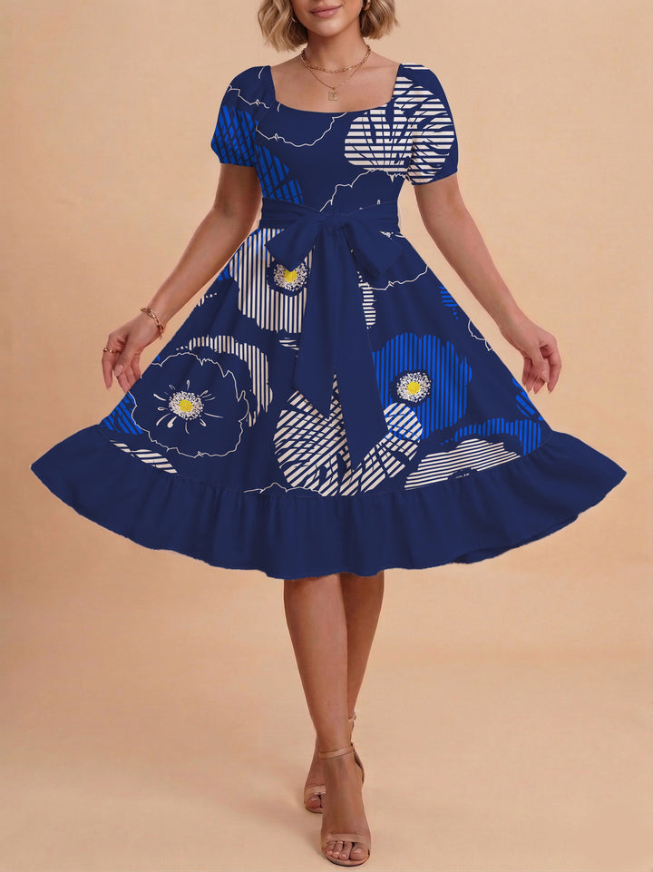 Damen A-Linien-Kleid mit floralen Motiven und taillierbarem Gürtel Echo Archiv