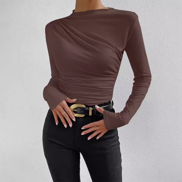 Damen nan gerafftes Langarmshirt mit asymmetrischem U-Boot-Ausschnitt und figurbetonter Silhouette Echo Archiv