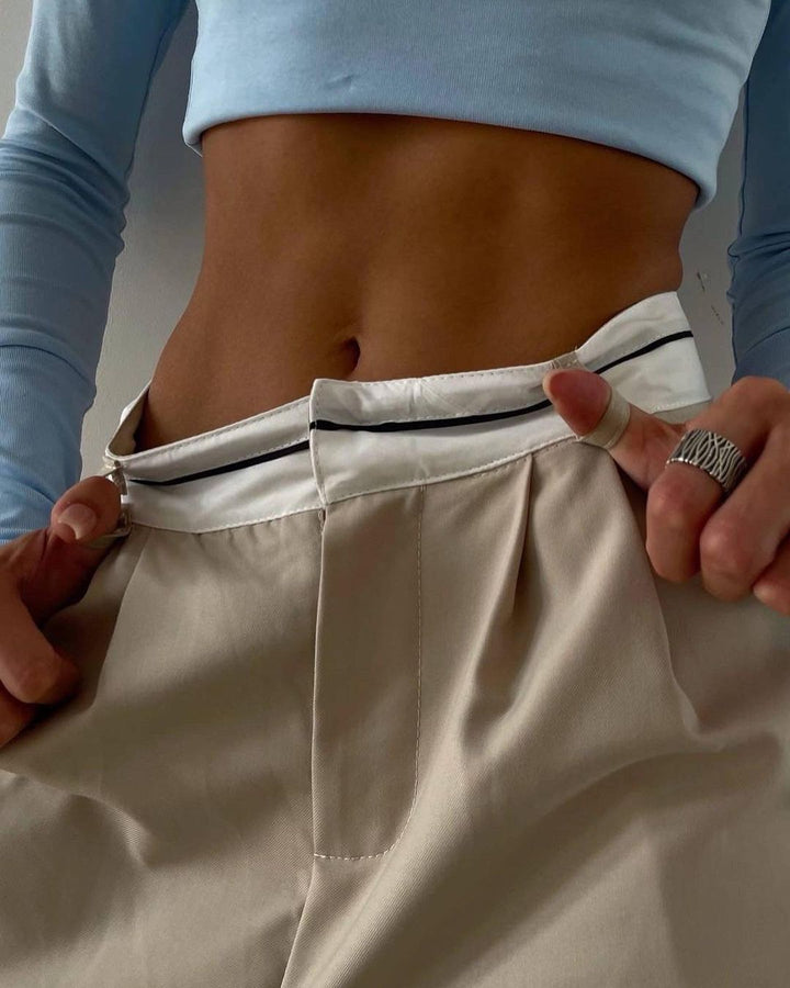 Damen Hochtaillierte weite Bundfaltenhose mit Kontrastbund Echoarchiv