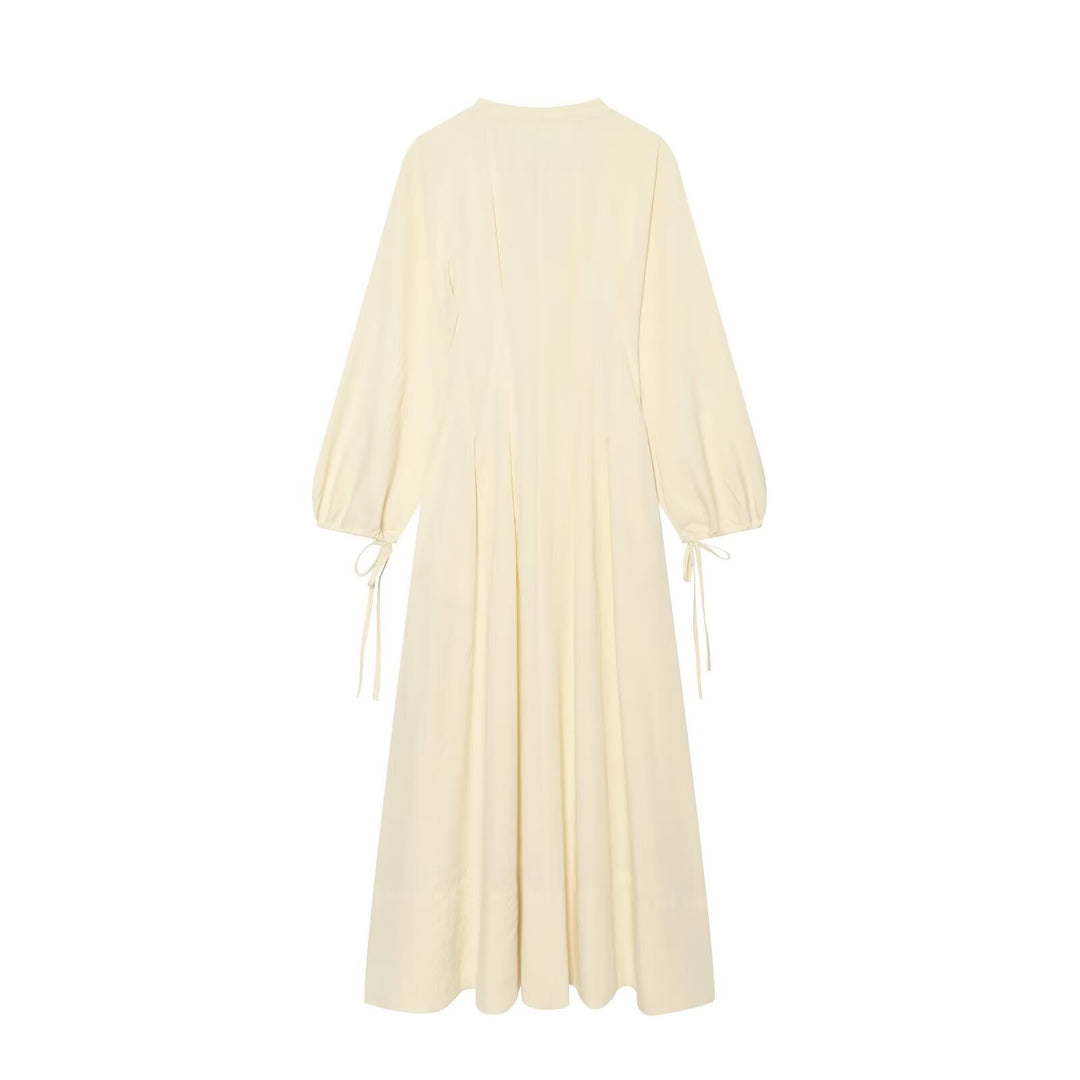 Damen Maxikleid mit Stehkragen, Bindeschal und Ballonärmeln Echo Archiv