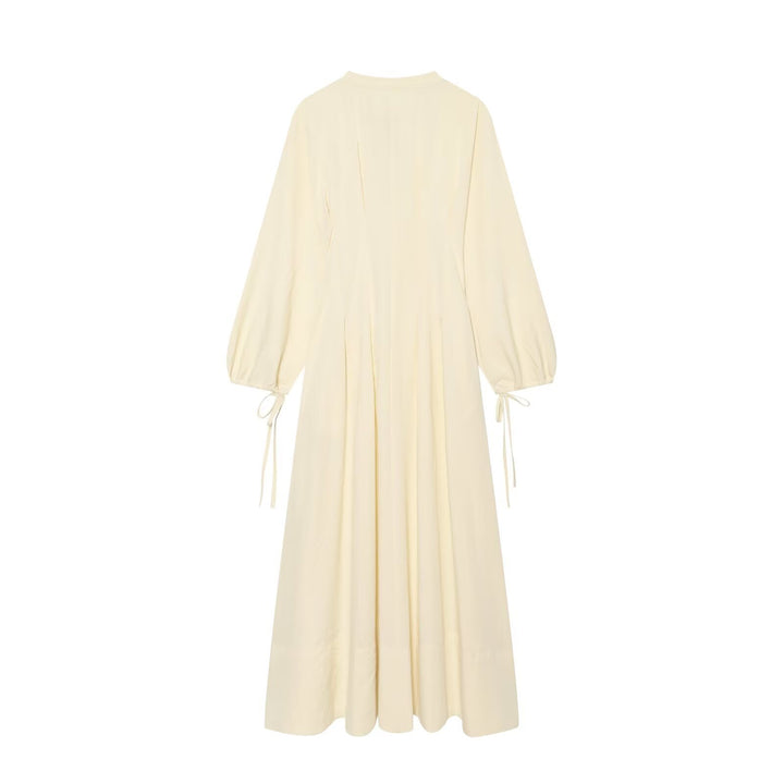 Damen Maxikleid mit Stehkragen, Bindeschal und Ballonärmeln Echo Archiv