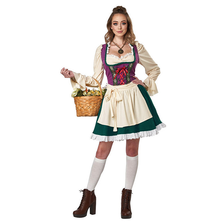 Damen nan traditionelles Dirndlkleid mit Schürze, geschnürter Corsage und Volantärmel Echo Archiv