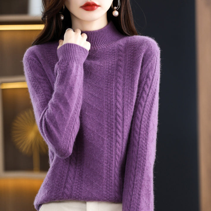 Damen Weicher Mohair‑Optik Mockneck‑Pullover mit Zopfmotiv und feinem Rippkragen Echoarchiv