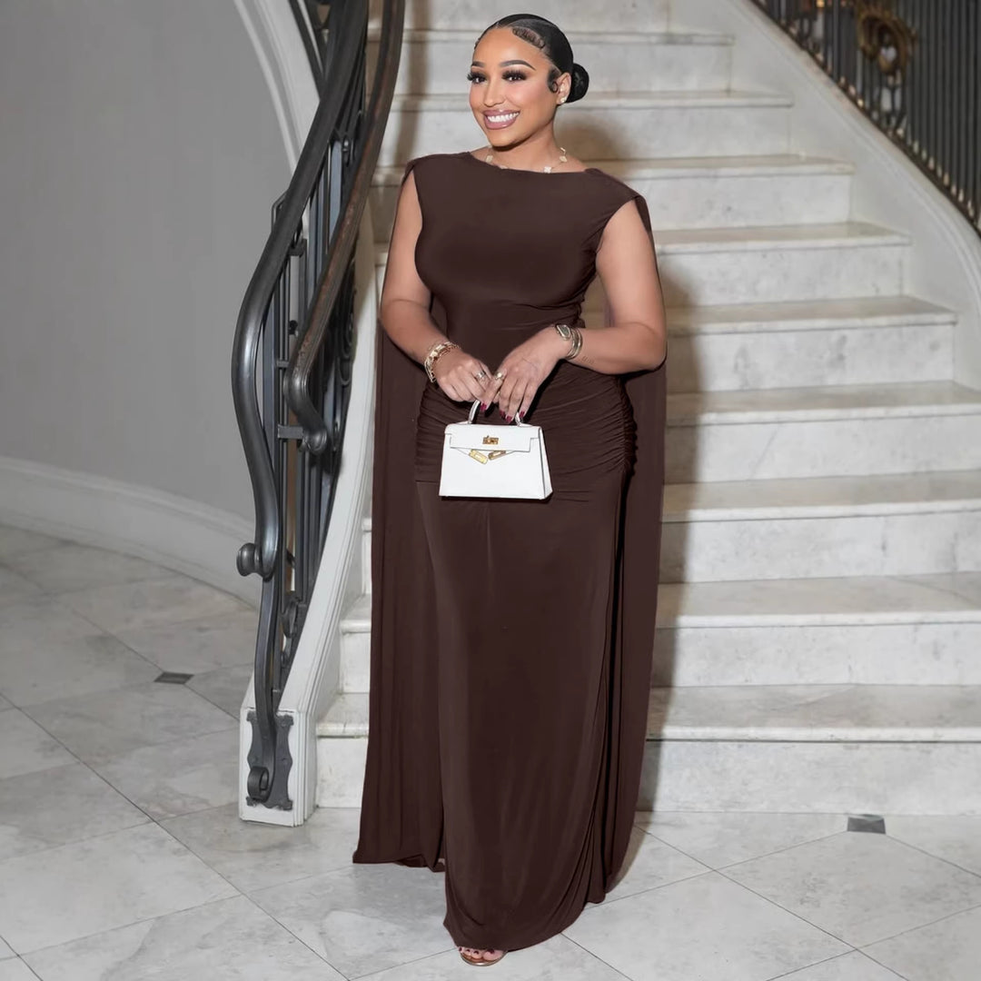 Damen Elegantes Maxikleid mit Raffungen und transparenten Ärmeln Echo Archiv