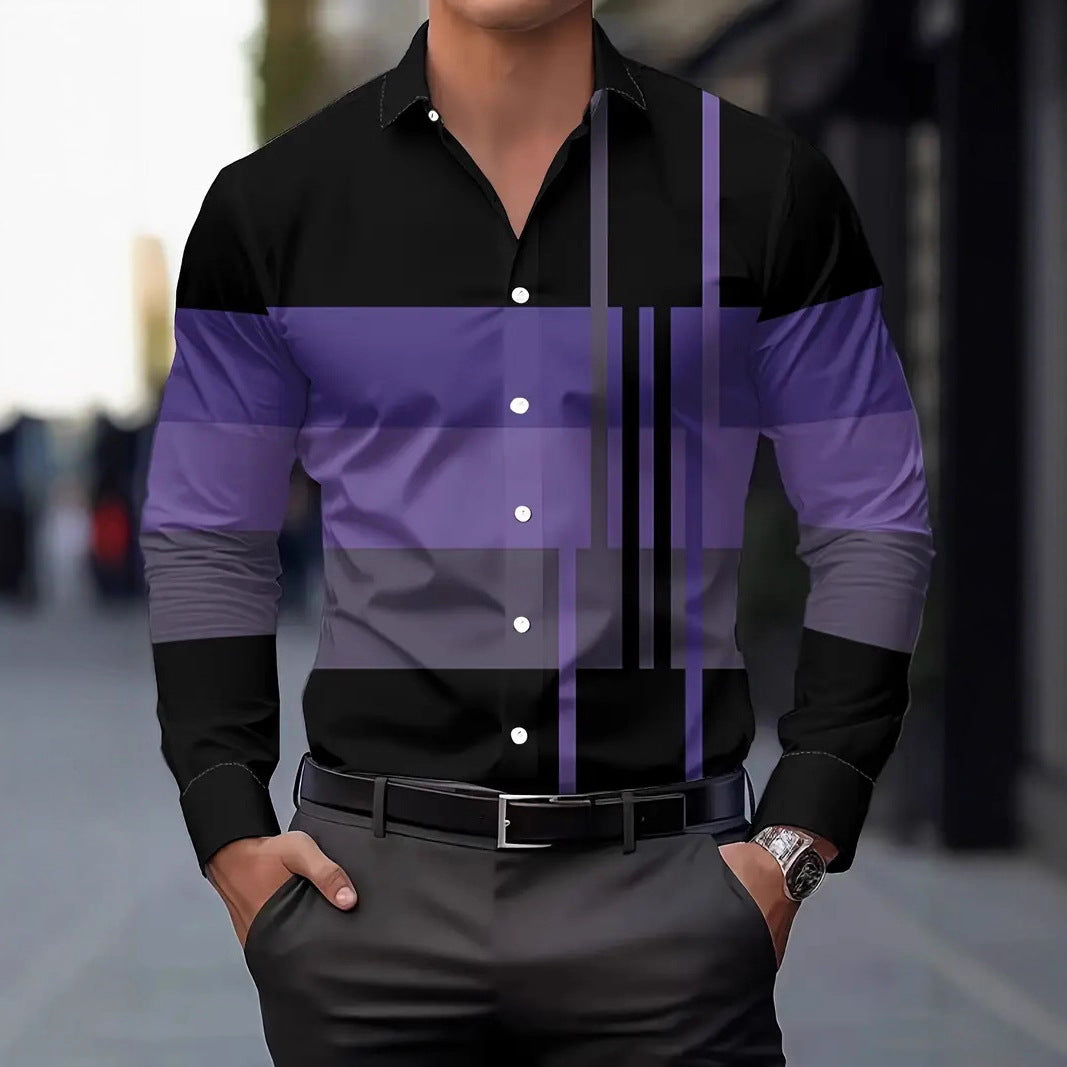 Herren modisches Langarmhemd mit modernem Blockdesign Echoarchiv