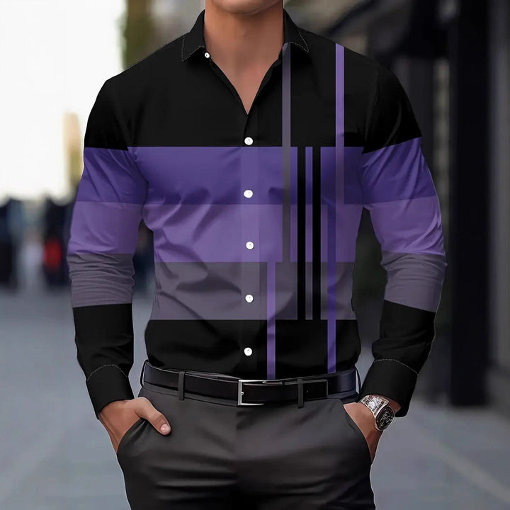 Herren modisches Langarmhemd mit modernem Blockdesign Echoarchiv