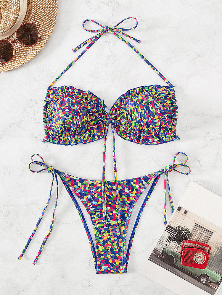 Damen Bikini mit sexy hoch geschnittenem Slip und buntem Design Echo Archiv