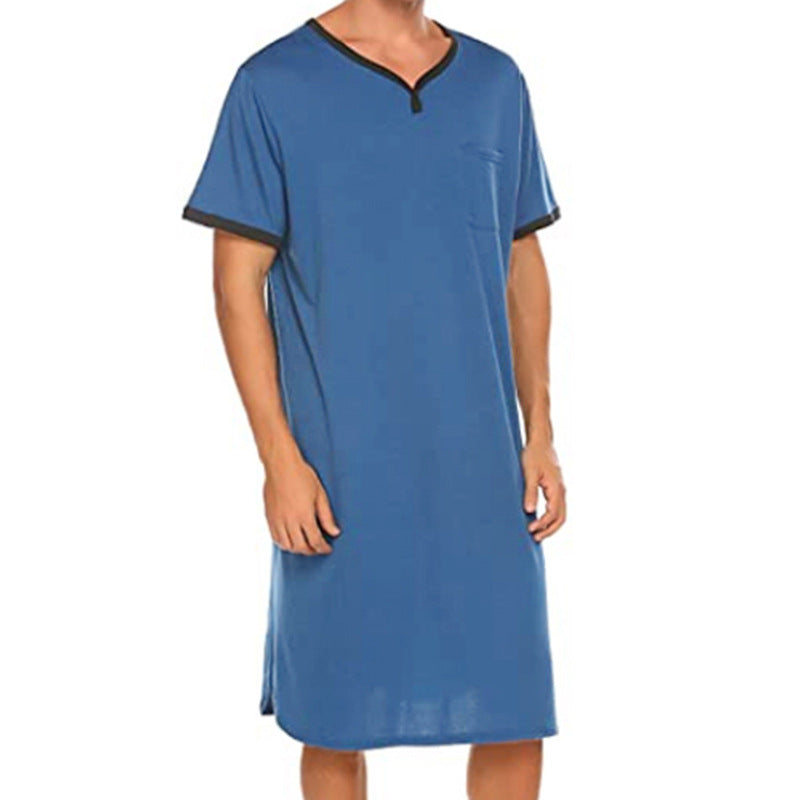 Herren nan langes Baumwoll-Schlafshirt mit Henley-Kragen Echo Archiv