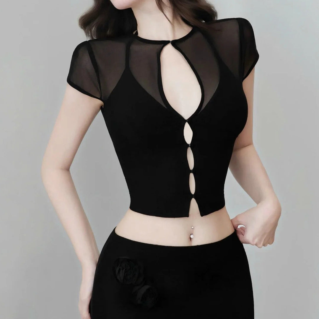 Damen Mesh-Oberteil mit dekorativem Bindeband Echo Archiv