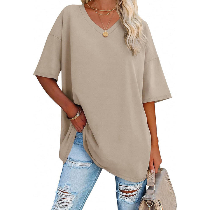 Damen Oversized T-Shirt mit V-Ausschnitt und seitlichen Schlitzen Echoarchiv