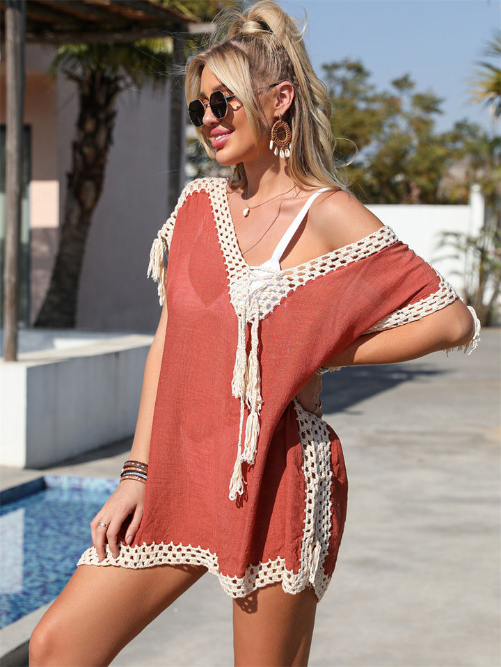 Damen elegante Häkel-Strandtunika mit fransigen Details Echo Archiv