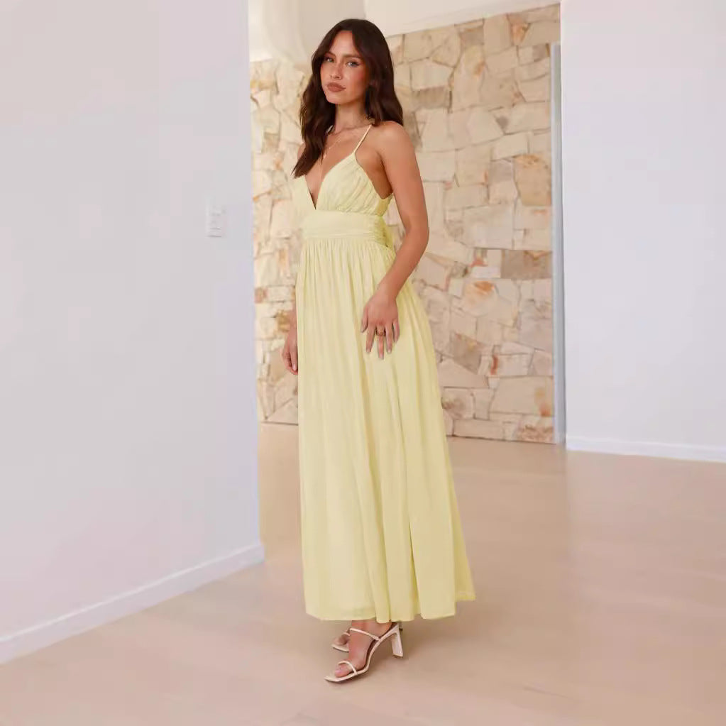Damen Maxikleid mit schmalen Spaghetti-Trägern und elegantem Wickel-Design Echoarchiv
