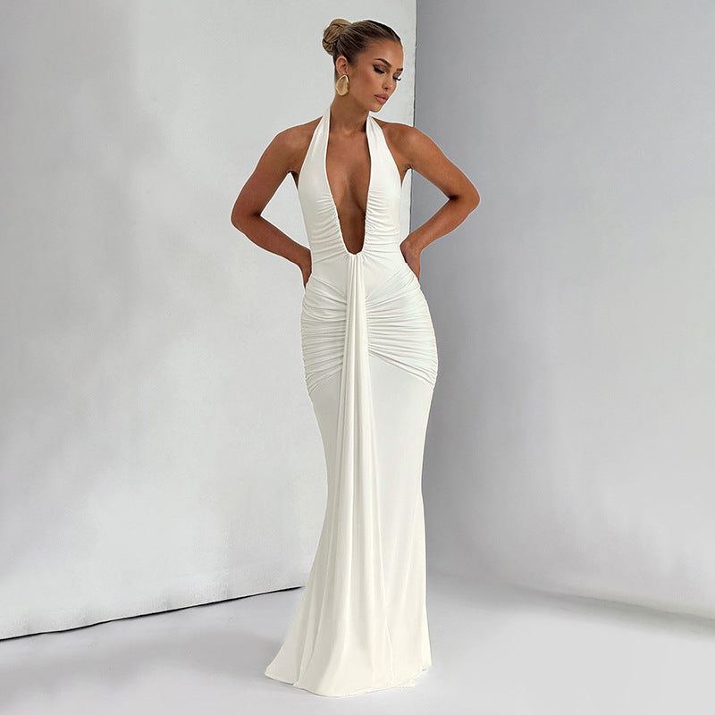 Damen Elegantes Maxi-Kleid mit tiefem V-Ausschnitt und Rüschendetails Echo Archiv
