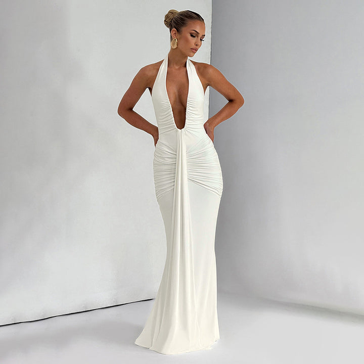 Damen Elegantes Maxi-Kleid mit tiefem V-Ausschnitt und Rüschendetails Echo Archiv