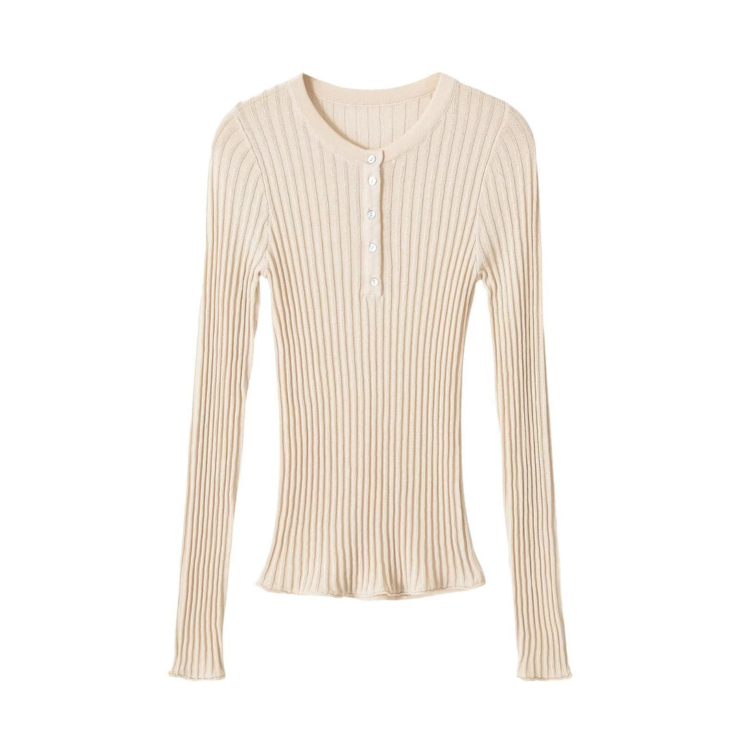 Damen Feinstrick-Longsleeve mit Rippstruktur und Knopfleiste Echo Archiv