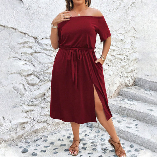 Damen Off-Shoulder Maxikleid mit eleganter Drapierung und seitlichem Schlitz Echo Archiv