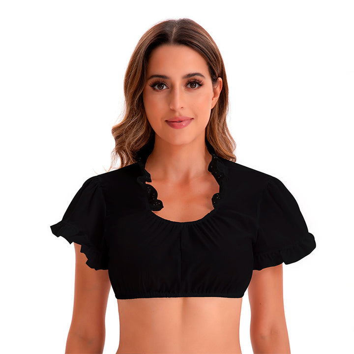 Damen nan bauchfreies Carmen Top mit geraffter Front und transparenten Puffärmeln Echo Archiv