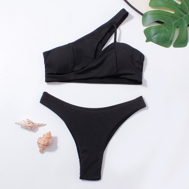 Damen Bikini-Set mit asymmetrischem Träger und modischem Rippendesign Echo Archiv