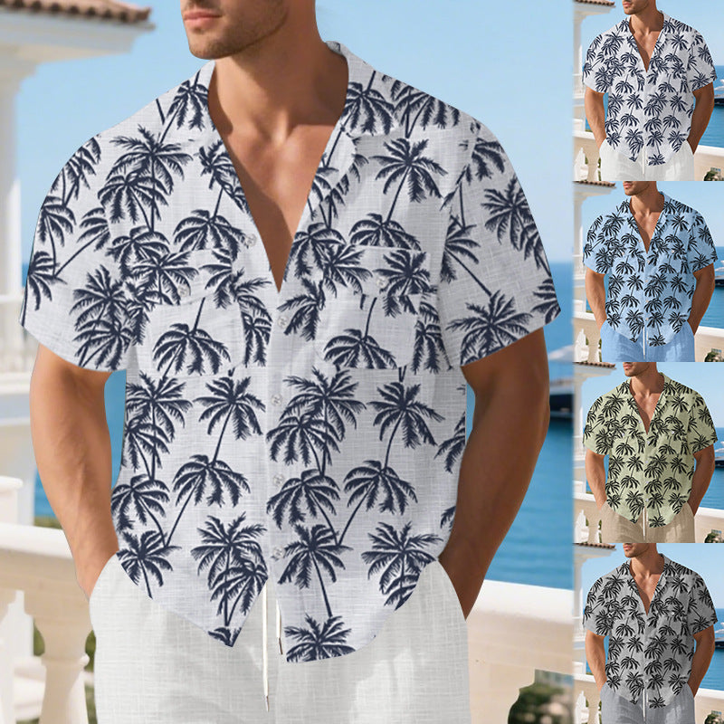 Herren Kurzarm-Hemd mit tropischem Foliage-Muster und bequemer Passform Echoarchiv