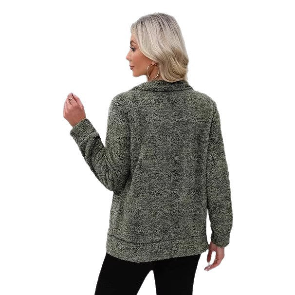 Damen kuschelige Teddy-Fleecejacke mit durchgehendem Reißverschluss, Stehkragen und seitlichen Eingrifftaschen – Célinea