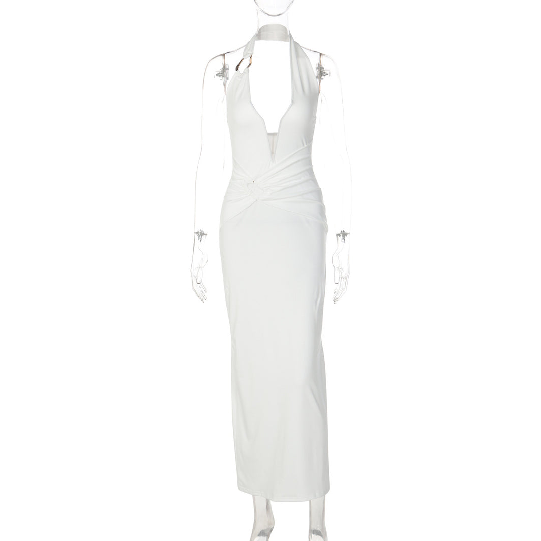 Damen Elegantes Maxikleid mit tiefem V-Ausschnitt und innovativen Drapierungen Echo Archiv