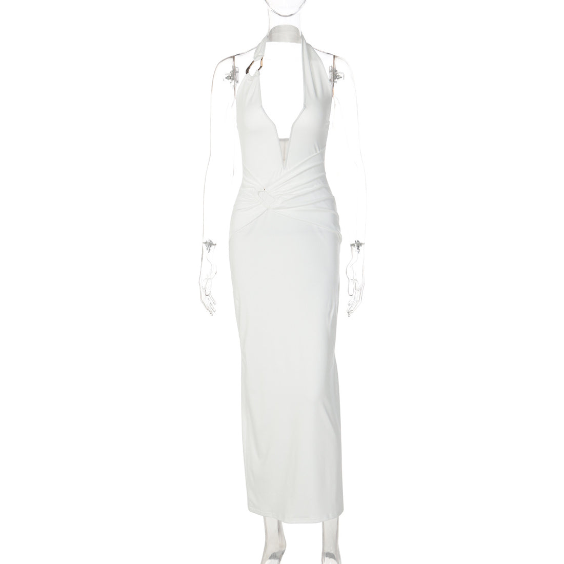 Damen Elegantes Maxikleid mit tiefem V-Ausschnitt und innovativen Drapierungen – Valéora