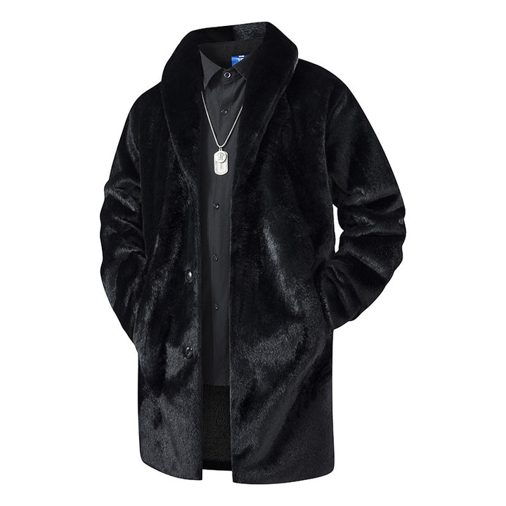 Herren Langer Kunstfell-Mantel mit Oversize-Schnitt und Schalkragen Echo Archiv