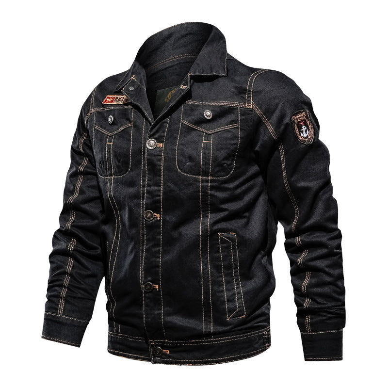 Herren Canvas Overshirt mit militärischer Optik Kontraststeppungen und Brustklappen – Taviero