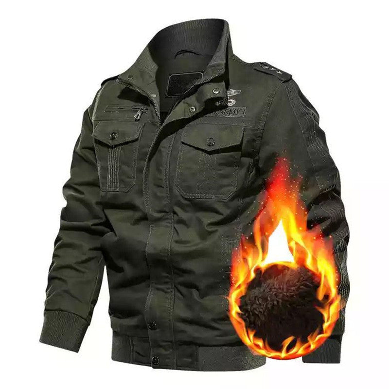 Herren Baumwoll-Canvas-Bomberjacke mit gesteppter Thermofütterung und Schulterklappen – Brevano
