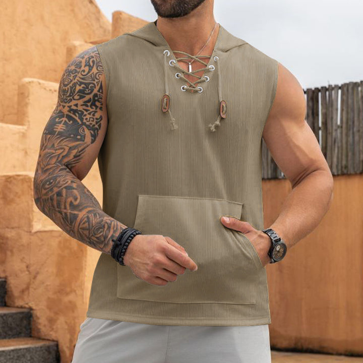 Herren Ärmelloses Sport-Tanktop mit Kapuze und Schnürung Echoarchiv
