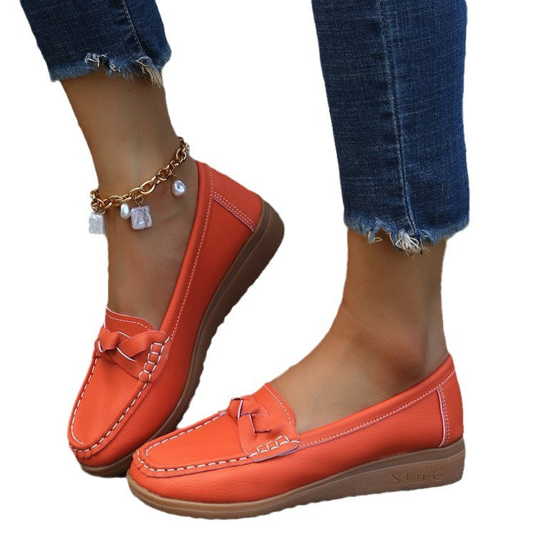 Damen nan Mokassin-Loafer mit geflochtenem Vorderblatt sichtbarer Kontrastnaht und ergonomischer Keilsohle Echo Archiv