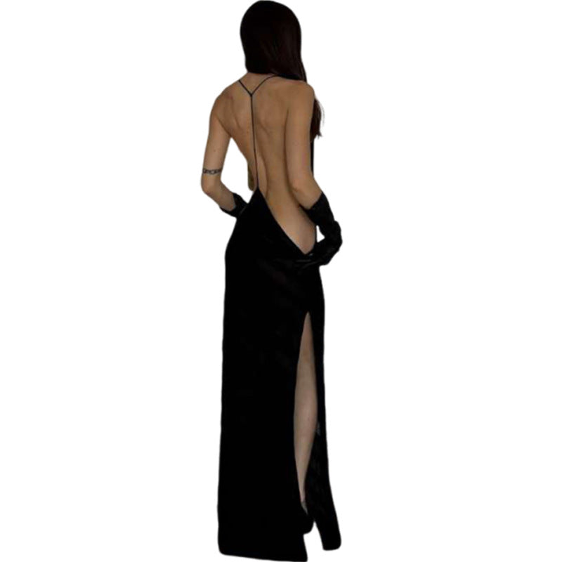 Damen elegantes Maxikleid mit tiefem Rückenausschnitt und feinem Streifenmuster Echo Archiv