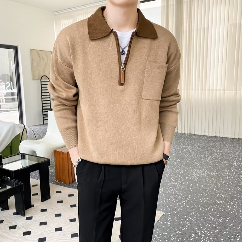 Herren Elegante Sweatjacke mit Stehkragen und Reißverschluss – Taviero